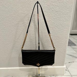 Tory Burch Kiara Chevron Clutch Bag with Removable Gold Chain